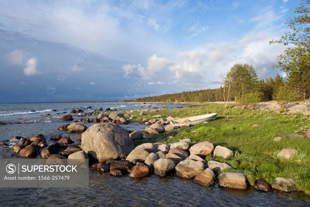 Stone beach on Baltic coast, Saaremaa island. Estonia