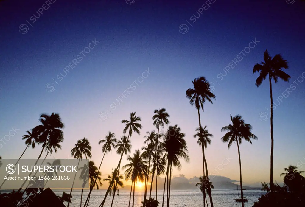 Sunset at Punaauia Lagoon. Tahiti Island. the Society Islands. French Polynesia. Pacific.