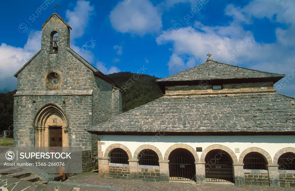 Sancti Spiritus chapel or Silo de Carlomagno and Iglesia de Santiago. Roncesvalles-Orreaga. Navarra. Spain.