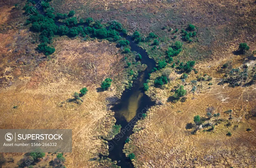 An Aerial view of the Okavango Delta, Botswana.