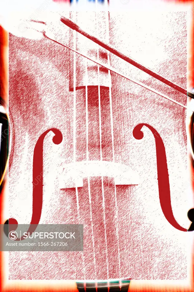 A graphic elaboration of a violoncello played by a street artist