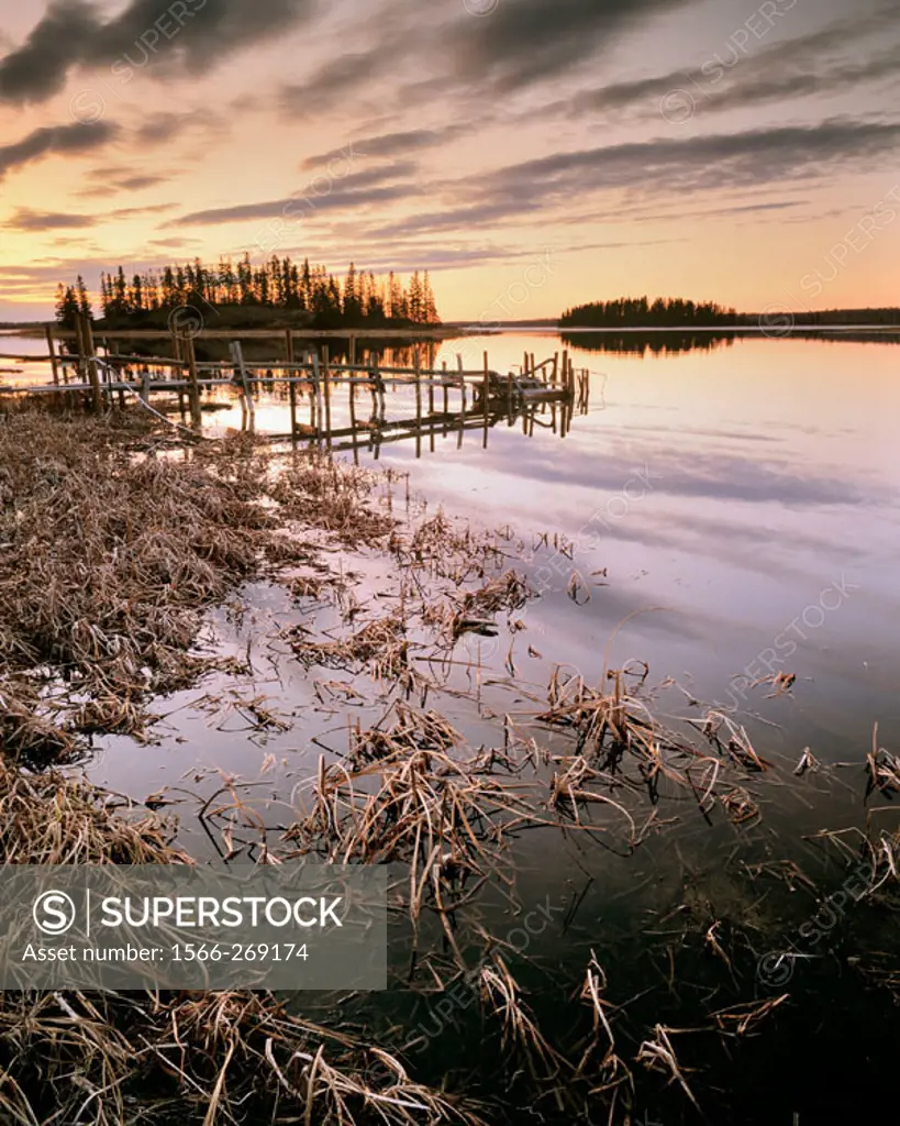 Clouds After Sunset, Grasses and Water Pump Dock, Astotin Lake, Elk Island National Park, Alberta, Canada
