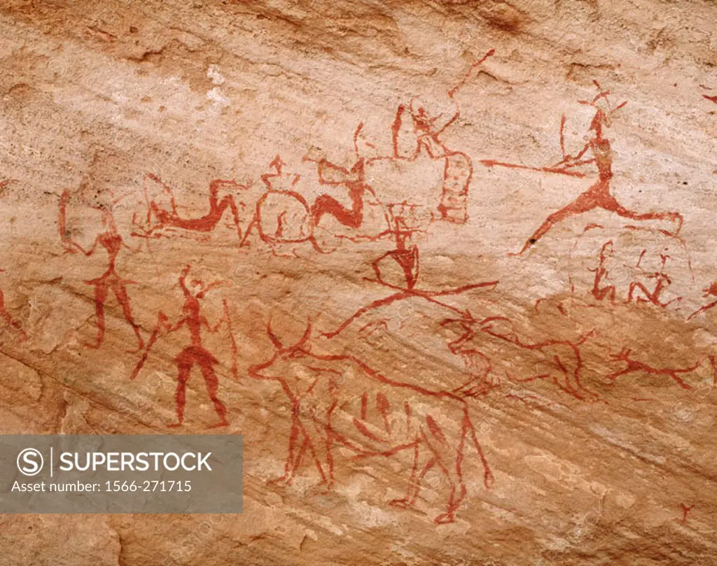 Prehistoric rock art at Wadi Anshal, Jebel Acacus. Southern Lybia