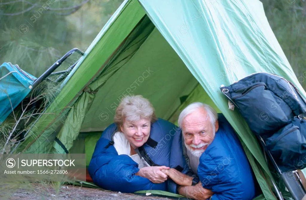 senior campers in a tent