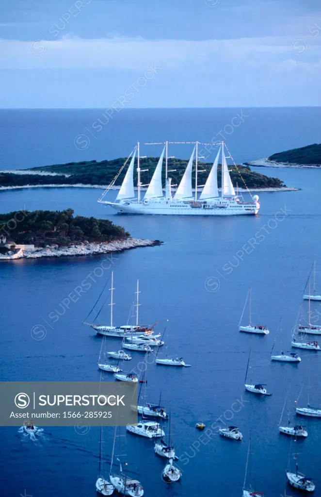 Boats on Adriatic Sea. Hvar. Croatia.