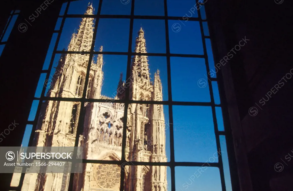 Burgos cathedral seen from El Mesón del Cid. Burgos. Spain.