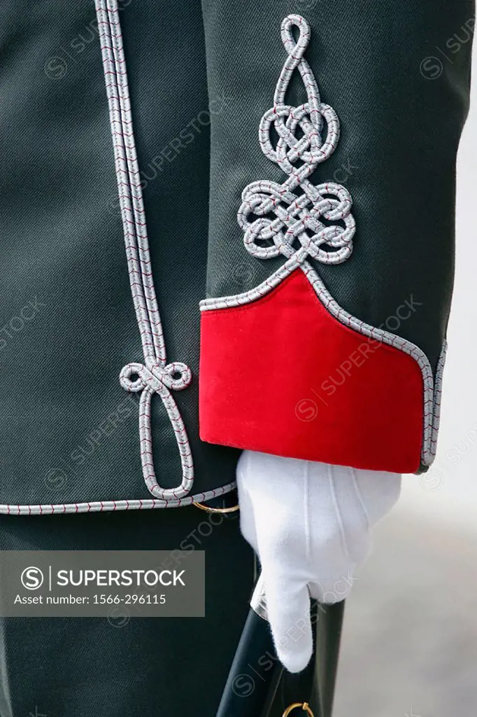 Cuff detail from a solidier forming part of the changing of the guard ceremony in Buda Castle, Budapest, Hungary.