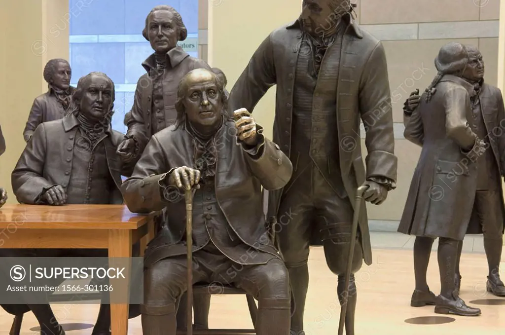 Life size bronze statues of the contains 42 delegates to the Constitutional Convention-Signers´ hall-National Constitution Center. Independance Mall. ...