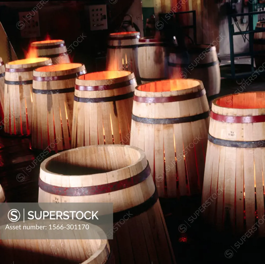 Wine barrel construction at Demptos Cooperage. Napa City. Napa Valley. California. USA.