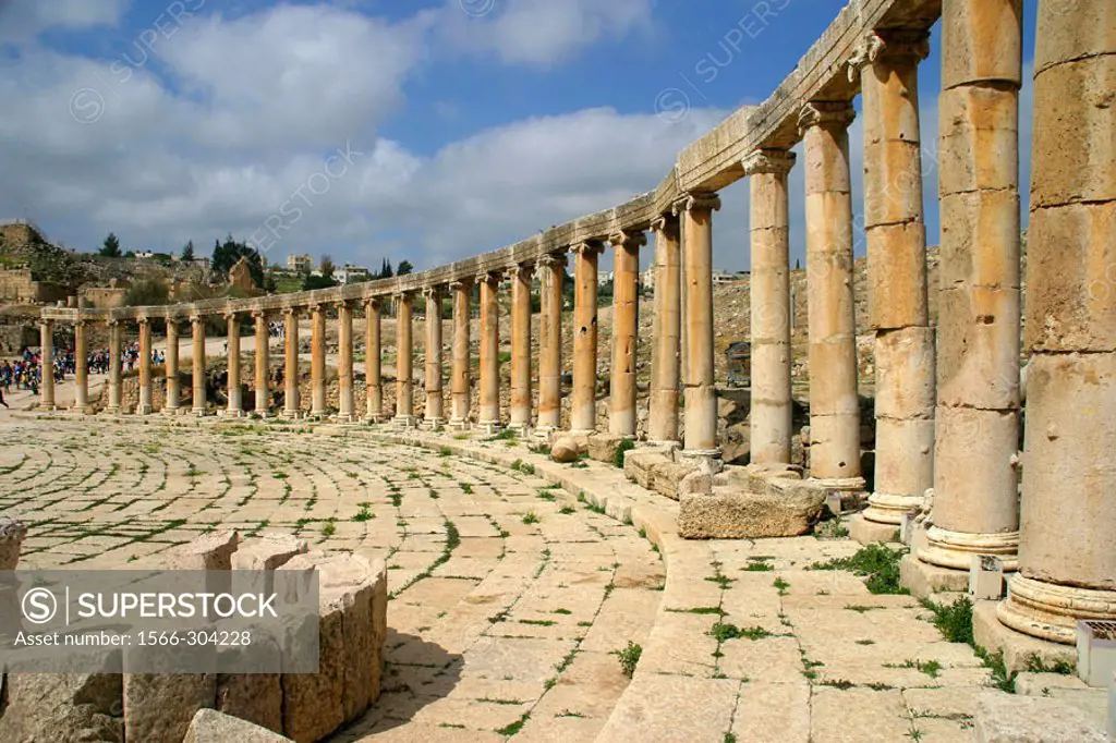 Oval forum, archaeological site of Jerash. Jordan