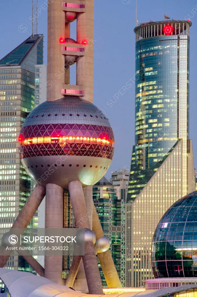 The Orient Pearl TV Tower in Pudong business district, Shanghai. China