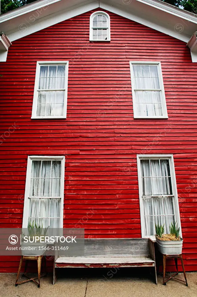 Red historic building in New Harmony. Indiana, USA