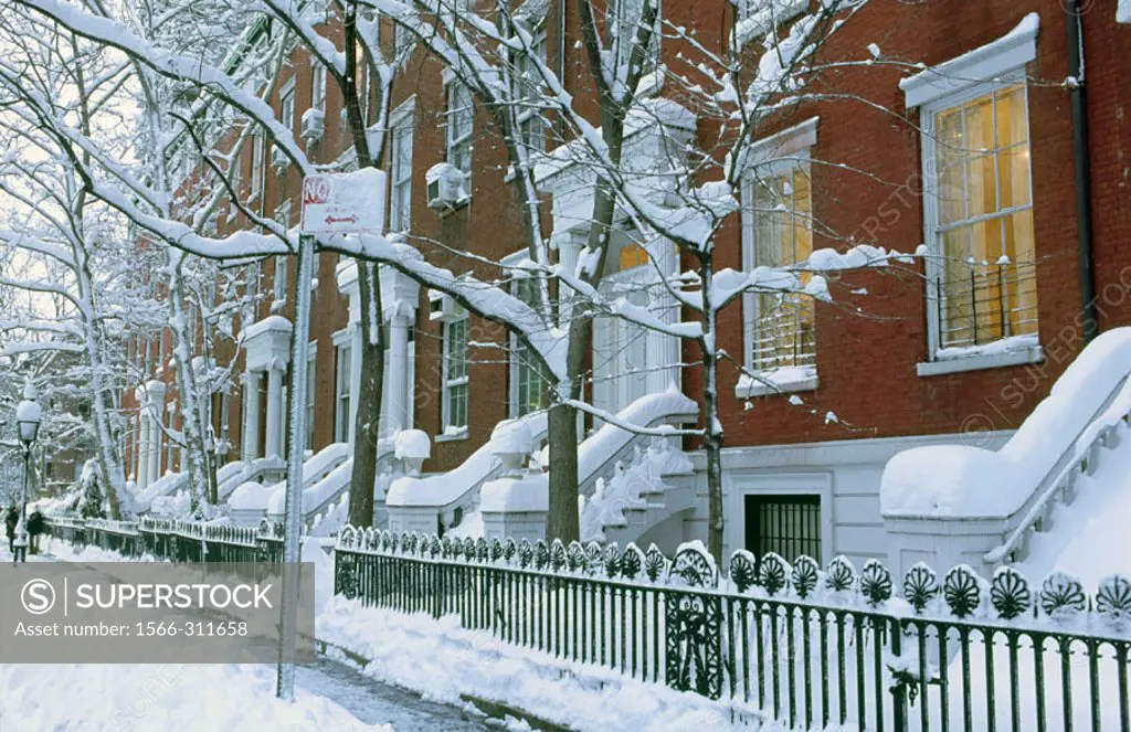 Snowstorm in Greenwich Village, New York City, USA