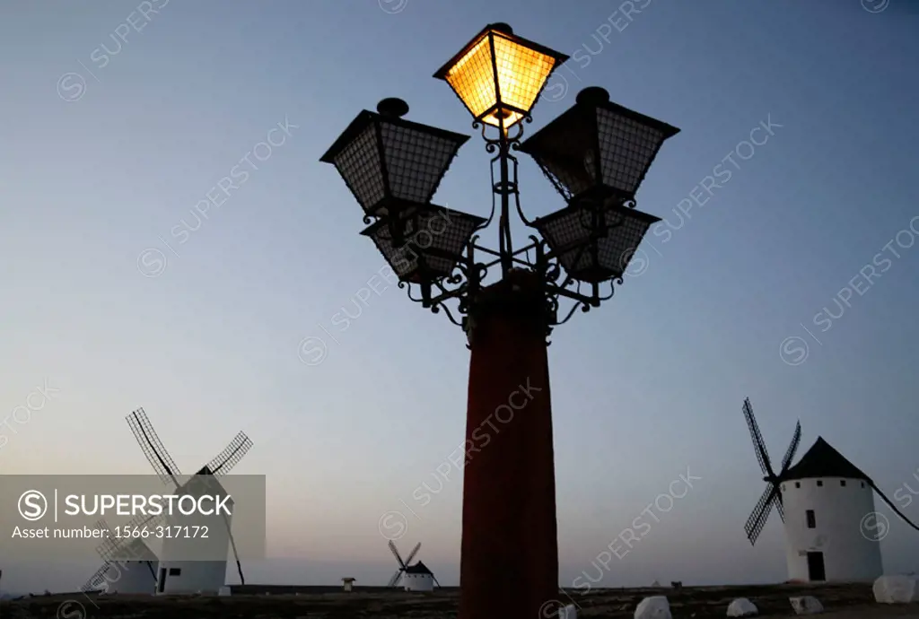 Light. Windmills. Campo de Criptana. Ciudad Real province. Castilla-La Mancha. Spain.
