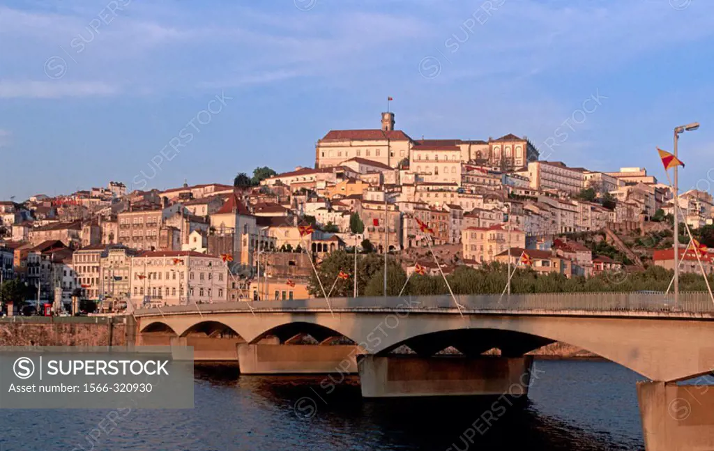 Santa Clara bridge over Mondego River and old town, Coimbra. Beira Litoral, Portugal