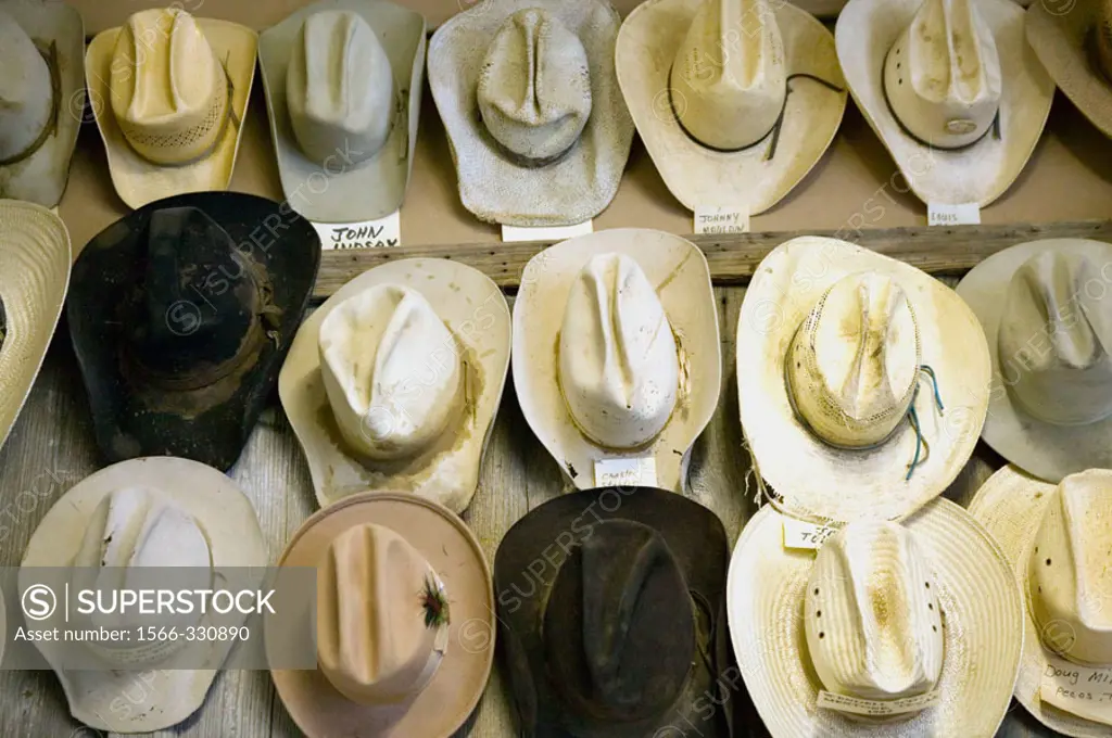 Display of Cowboy Hats. West of the Pecos Museum. Pecos.Texas, USA.