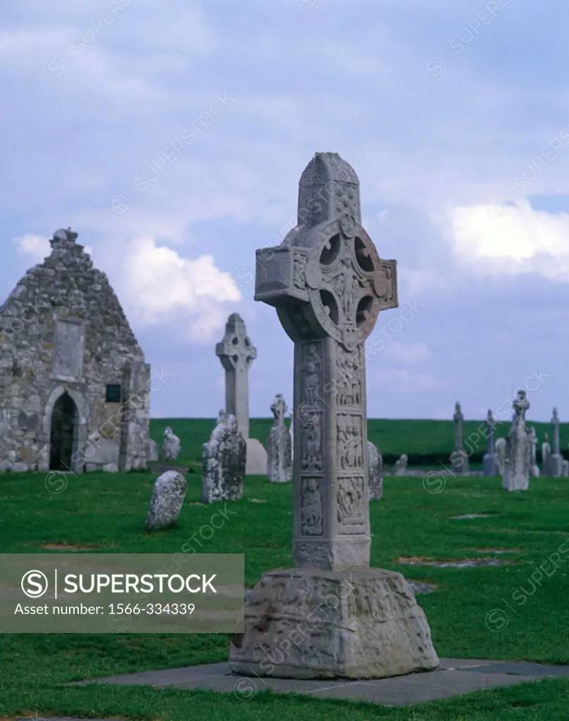 Celtic Cross Gravestone, Clonmacnois Abbey Ruins, County Offaly, Ireland.