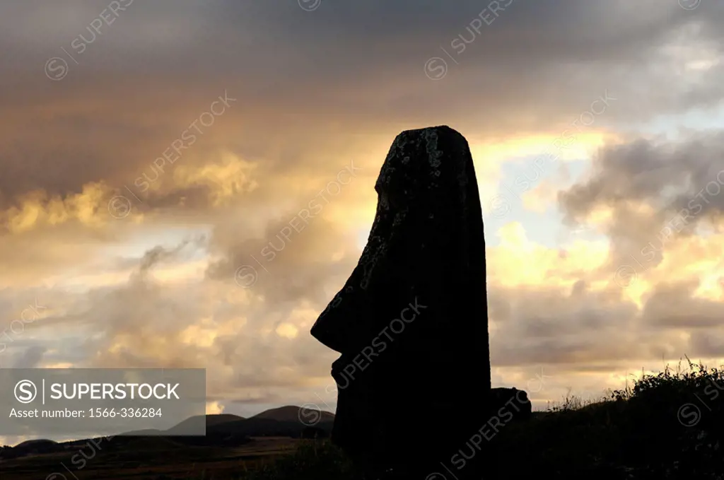 Rano Raraku is a volcanic crater formed of consolidated ash, or tuf. It is the quarry in which about 95% of the Island´s known sculpture (Moai) were c...