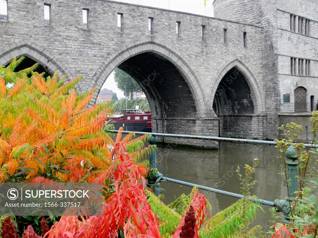 Pont des Trous bridge over Escaut river. Tournai. Hainaut, Belgium