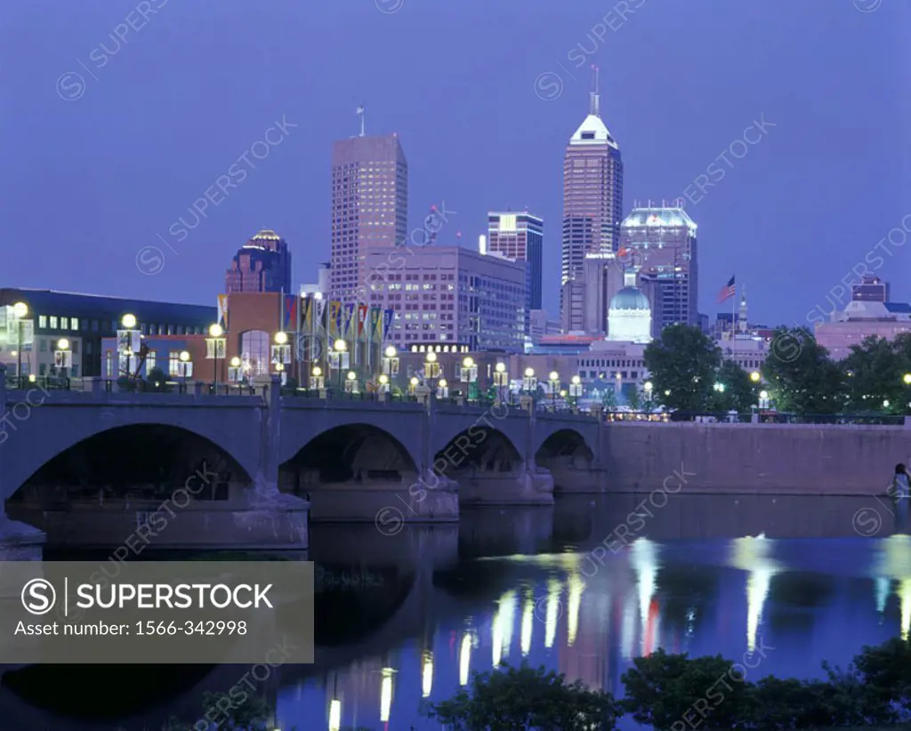 Downtown Skyline & White River State Park, Indianapolis, Indiana, Usa.