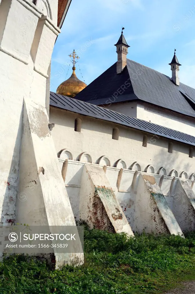 Wall and buttress of Savino Storozhevsky monastery.  Zvenigorog, Golden Ring, Moscow region, Russia