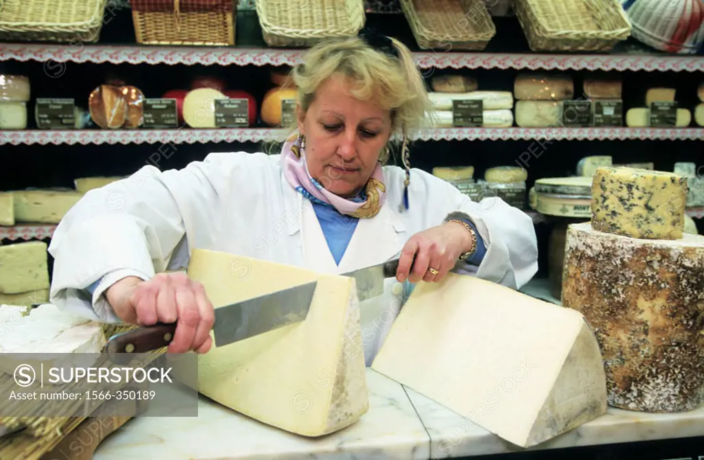 Cheese: Cantal. Cheese shop ´ La Ferme Saint-Hubert ´. Rue Vignon. Paris.