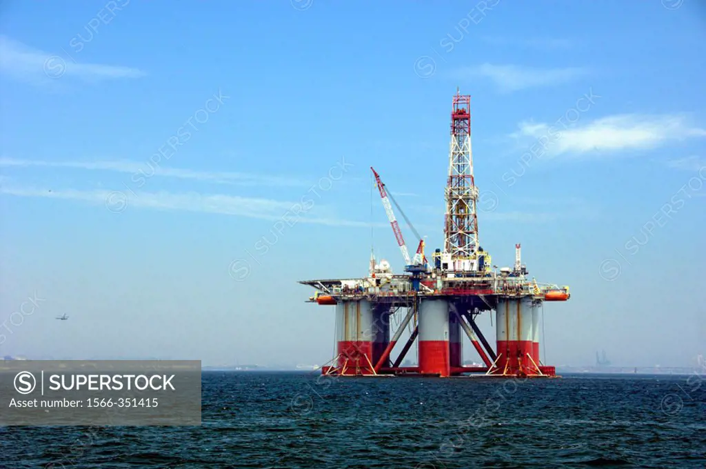 Oil drilling platform in Guanabara Bay, Rio De Janeiro, Brazil.