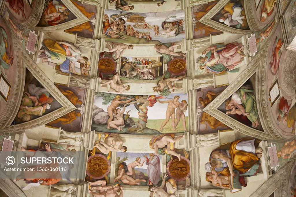 Michelangelo´s frescoes on the ceiling of the Sistine Chapel. 2006. Vatican. Rome. Lazio. Italy.