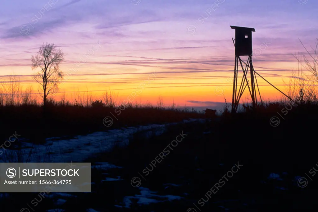 Deerstand at sunset in Franconia _ Bavaria/Germany