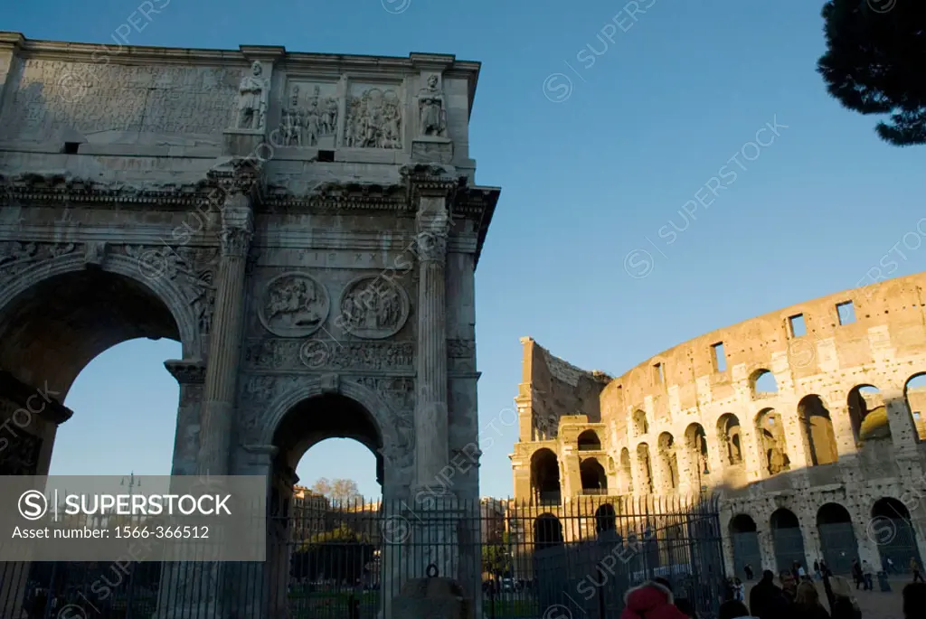 Arch of Titus and Colosseum. Rome. Italy.