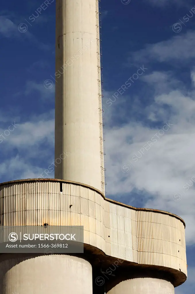 Thermal power station smokestack. Escucha. Comarca Cuencas Mineras. Teruel. Aragón. Spain.
