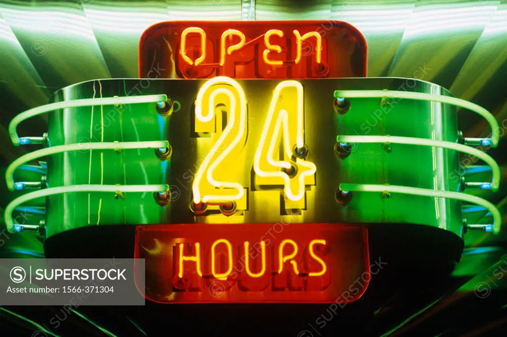 Neon open 24 hours sign