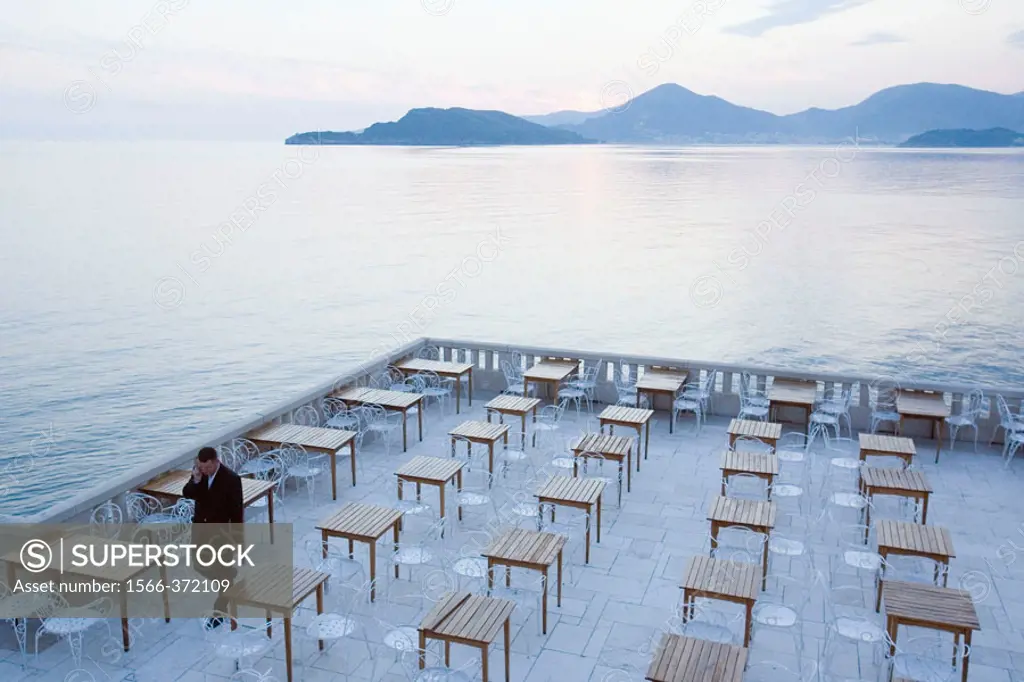 The Terrace of Sveti Stefan Hotel in Montenegro