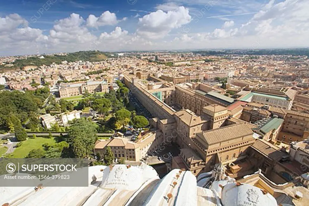 Rome. Italy. Vatican City. Vatican museums seen from St. Peter´s dome.