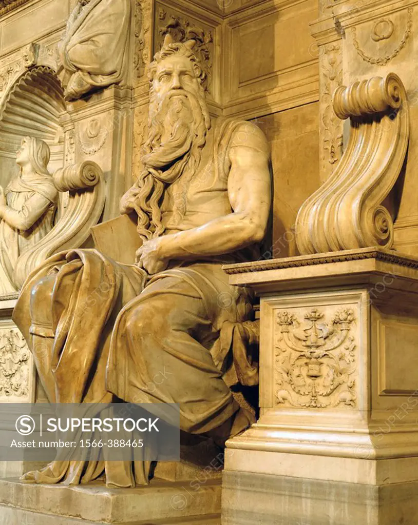 Statue of Moses (1514-1516) by Michelangelo in San Pietro in Vincoli church, Rome. Italy