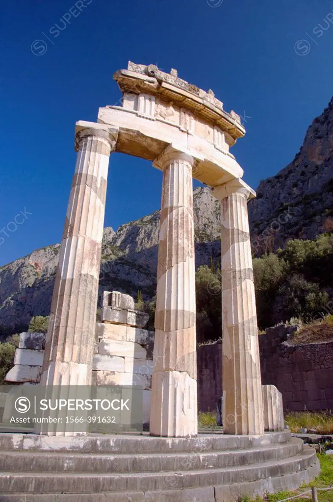 The Tholos Temple, Sanctuary of Athena ruins in Delphi, Greece.