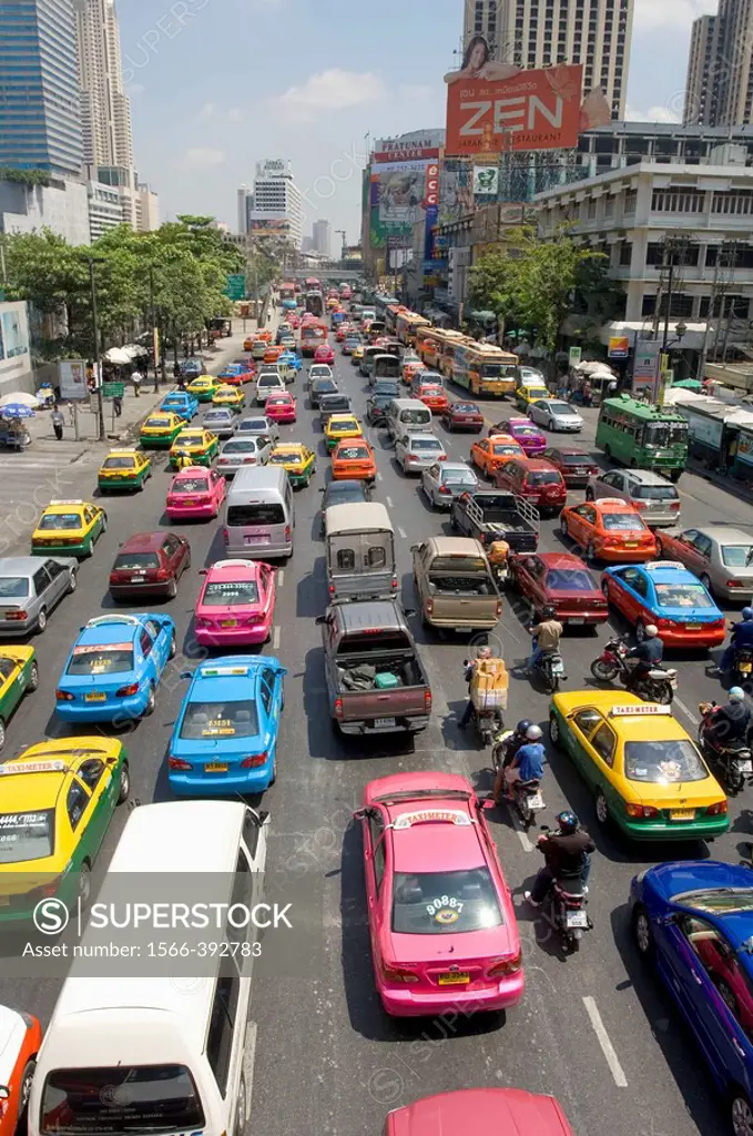 Late Morning Traffic on Th Rachadamri, Bangkok. Thailand