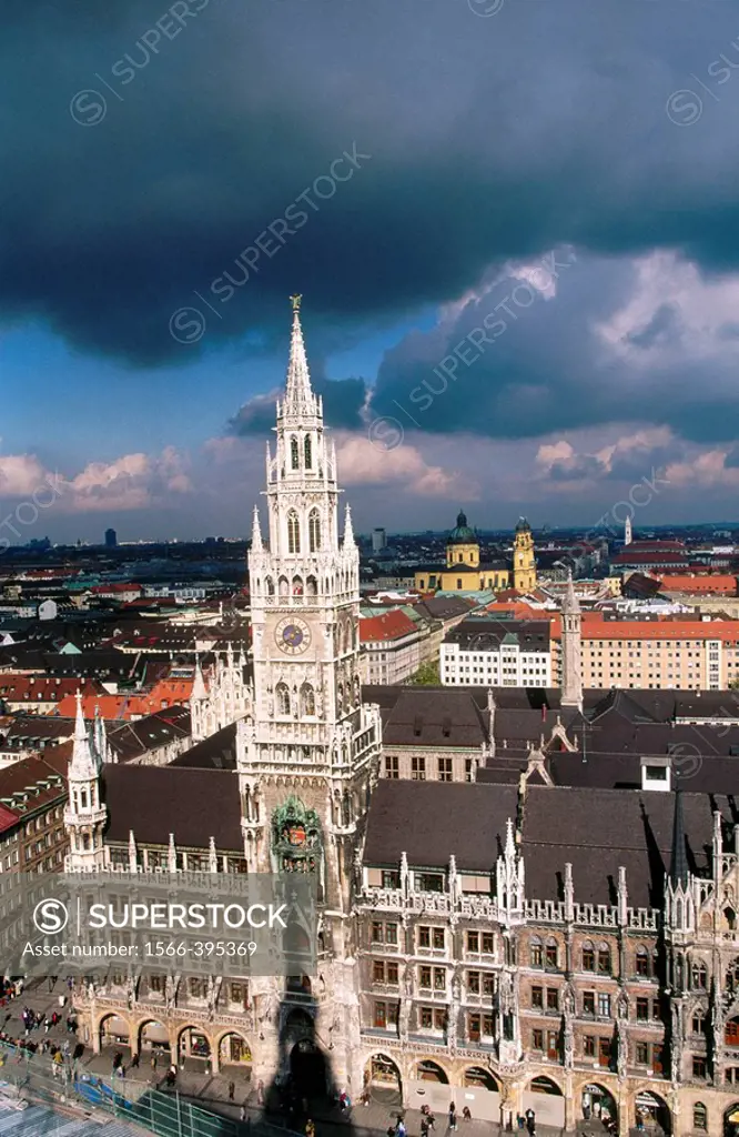 Germany. Bavaria. Munich. New Town Hall. Theatiner church. View from Peterskirche.