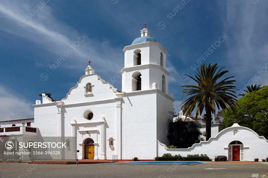 The historic Spanish Mission at Mission San Luis Rey near Oceanside, California, USA.
