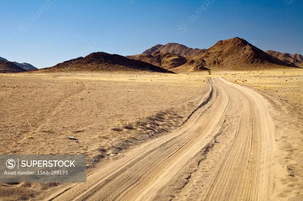 Car tracks through the desert in Damaraland, Namibia, Africa