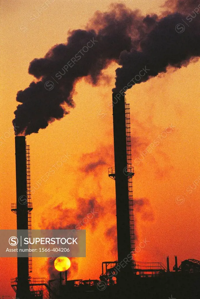 Belching smokestacks, Sevalco plant. Avonmouth, England, UK