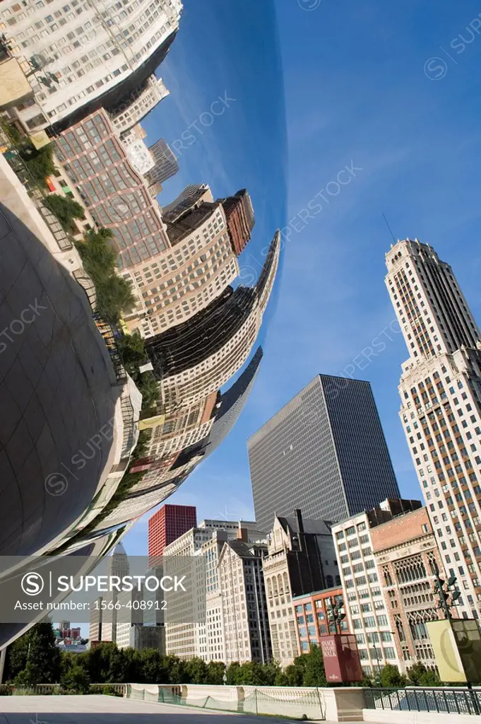 Cloud Gate, Millennium Park And, Downtown Skyline, Chicago, Illinois, USA