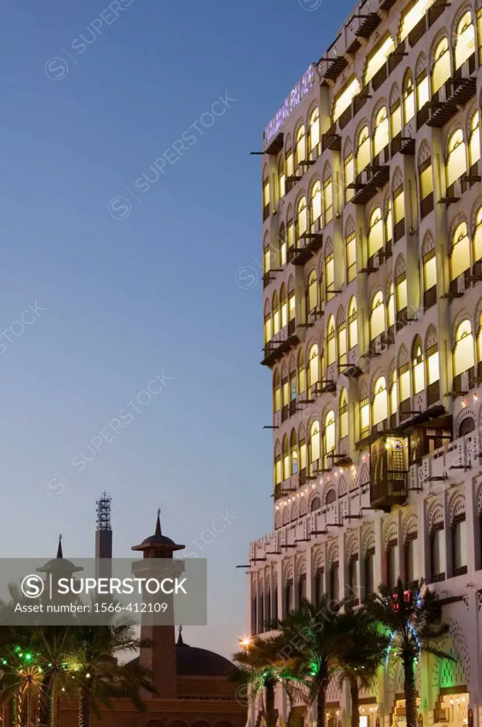 KUWAIT-Kuwait City: Traditional Architecture of the Ghani Palace Hotel Exterior / Dawn