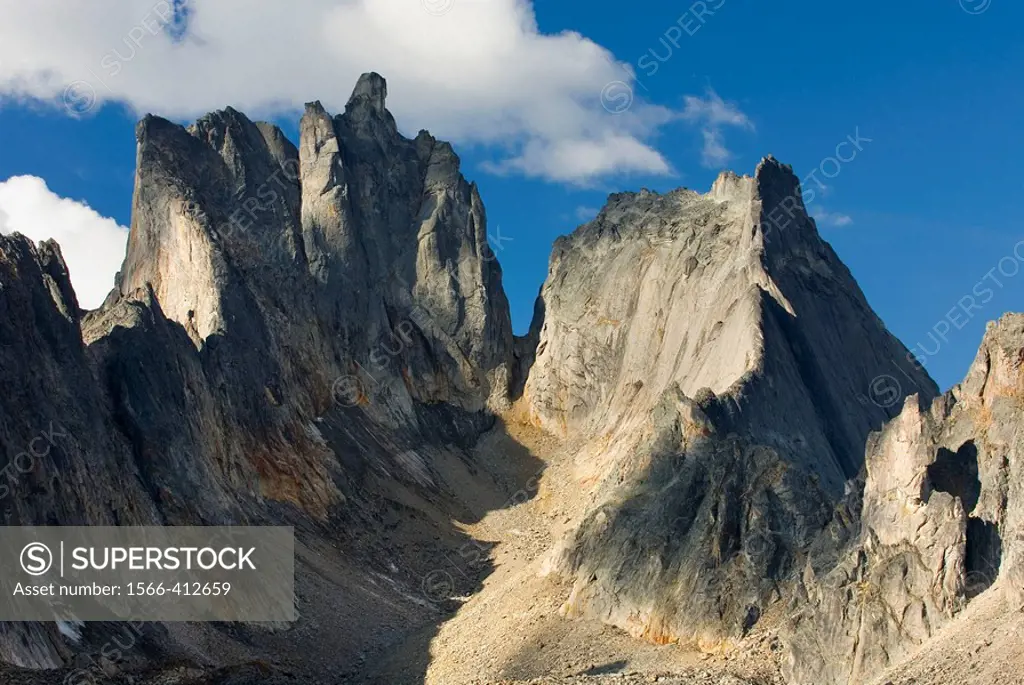 Jagged peaks and ridges of Monolith Mountain, Tombstone Territorial Park, Yukon, Canada