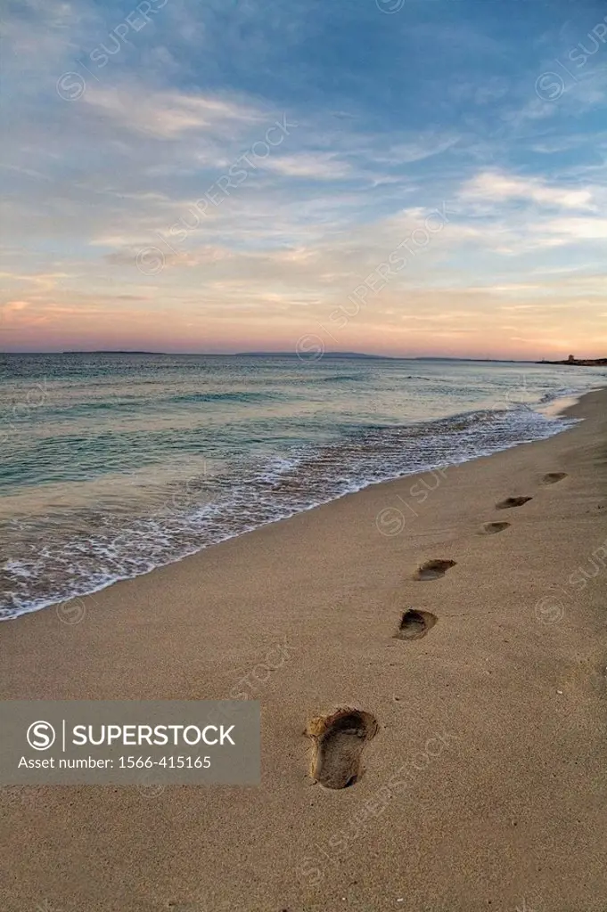 Footprints in a beach in Ibiza