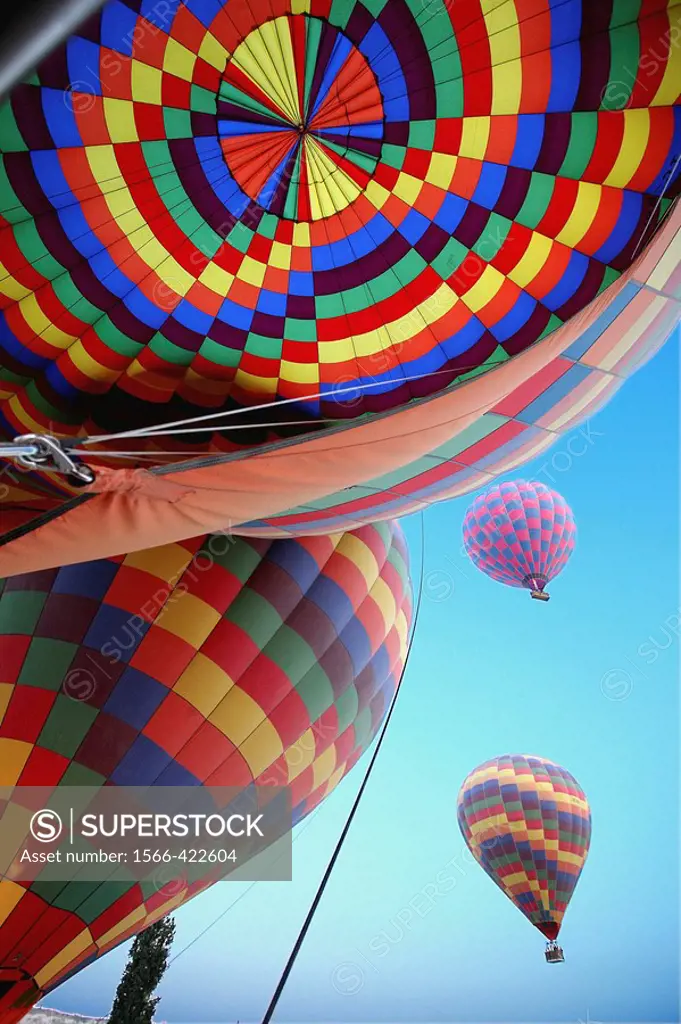 Hot-air balloons over Göreme valley. Cappadocia, Turkey
