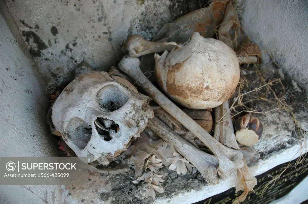 Santa Cruz, near Panjim Goa, India: skulls and bones at the local cemetery