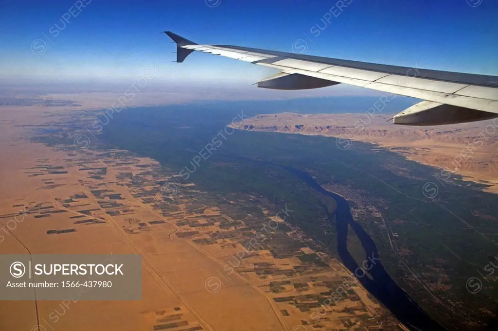 Nile river valley from the air, between Quena and Asiut. Egypt