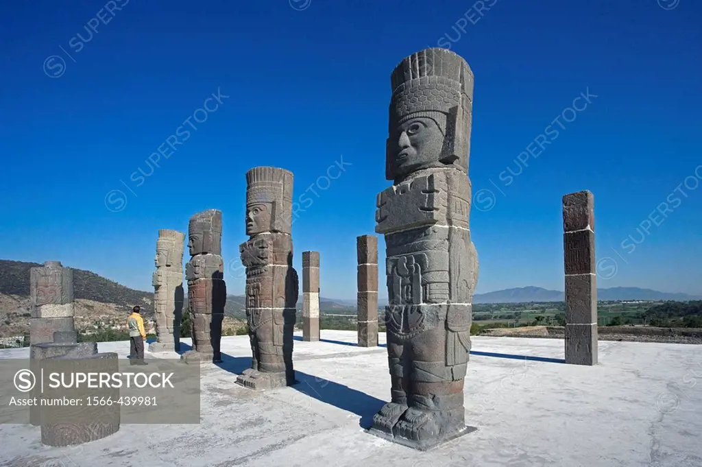 Tula City. Arqueological Area. Quetzalcoatl Temple. The Atlantes Statues. Mexico.