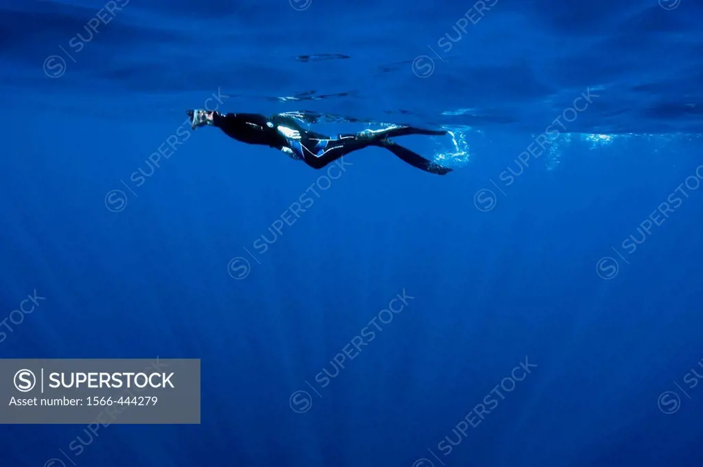 Free diver, St  Peter and St  Paul´s rocks, Brazil, Atlantic Ocean